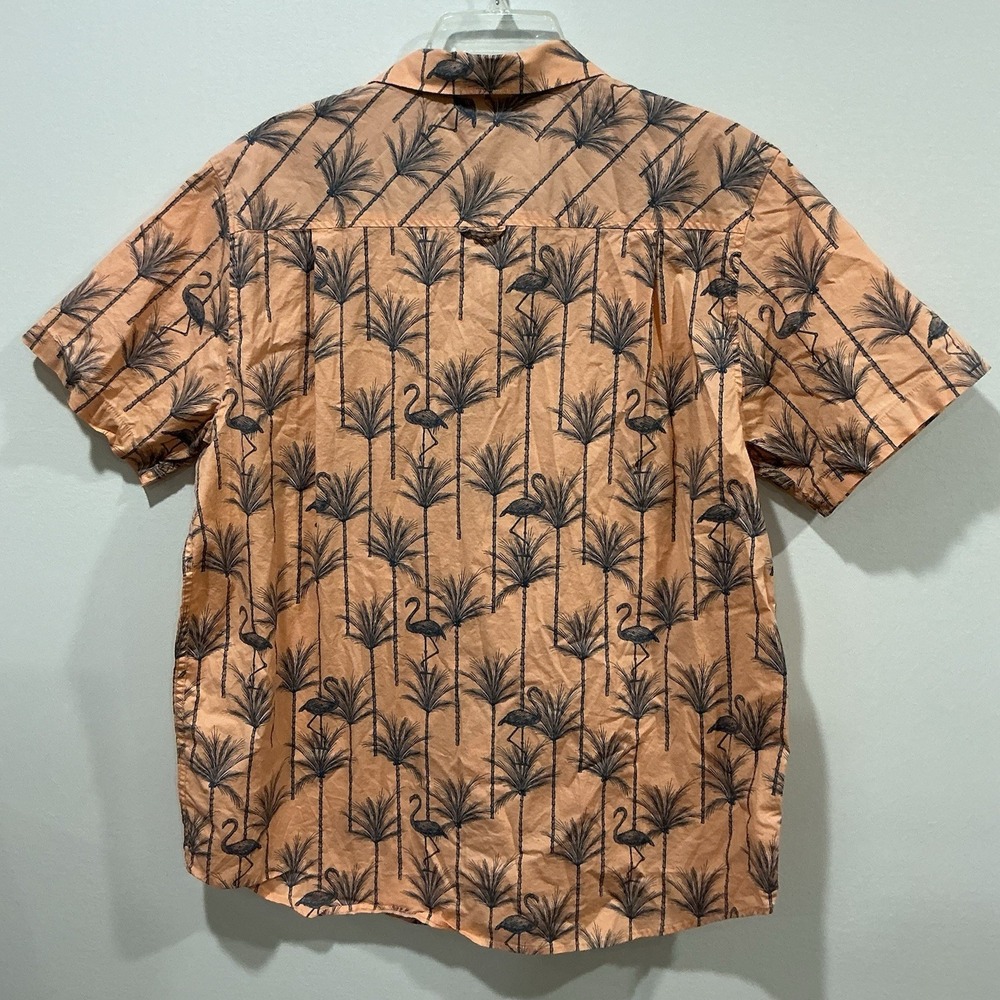 Hurley Shirt Mens XL Orange Peach Tropical Aloha Hawaiian Flamingo Button Up - Picture 2 of 5
